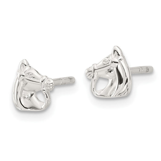 QE17594 Sterling Silver E-coated Horse Post Earrings