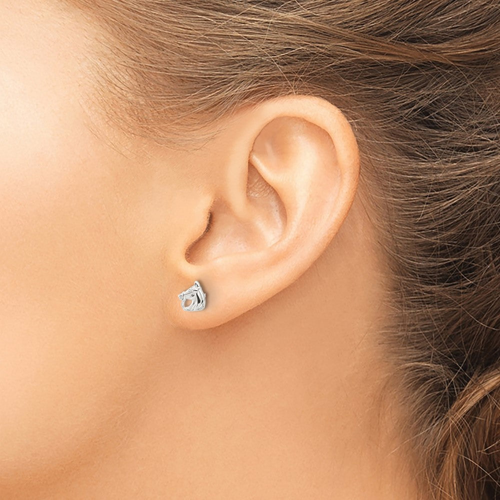 QE17594 Sterling Silver E-coated Horse Post Earrings