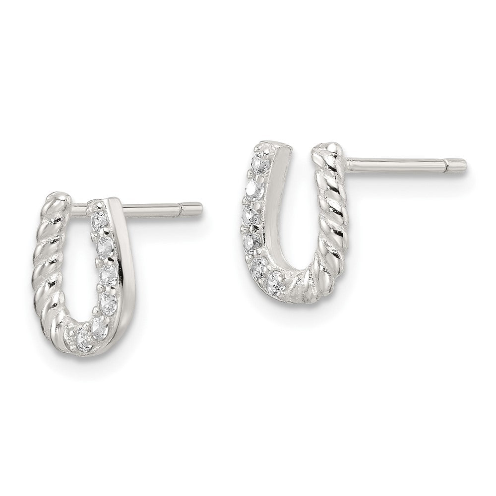QE17595 Sterling Silver E-Coating CZ Horseshoe Earrings