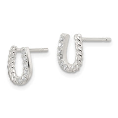 QE17595 Sterling Silver E-Coating CZ Horseshoe Earrings