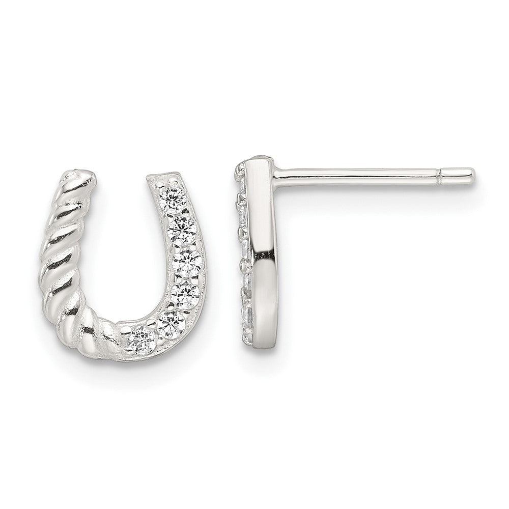 QE17595 Sterling Silver E-Coating CZ Horseshoe Earrings