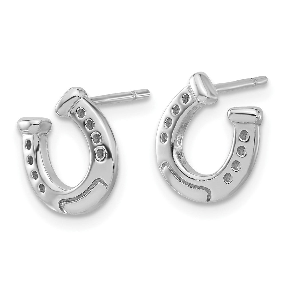 QE17596 Sterling Silver Rhodium-plated Horseshoe Post Earrings
