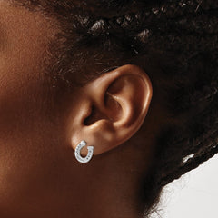QE17596 Sterling Silver Rhodium-plated Horseshoe Post Earrings