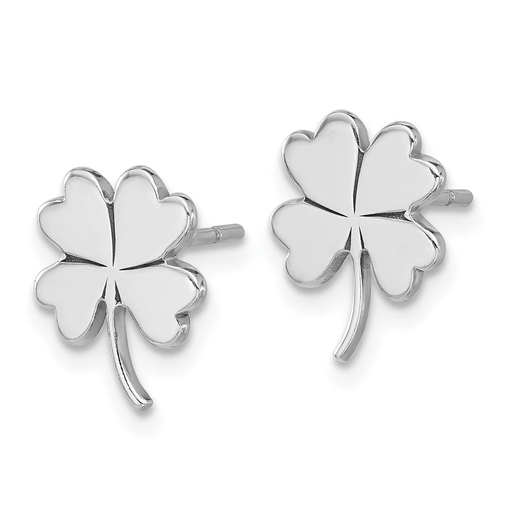 QE17602 Sterling Silver Rhodium-plated Polished Clover Post Earrings