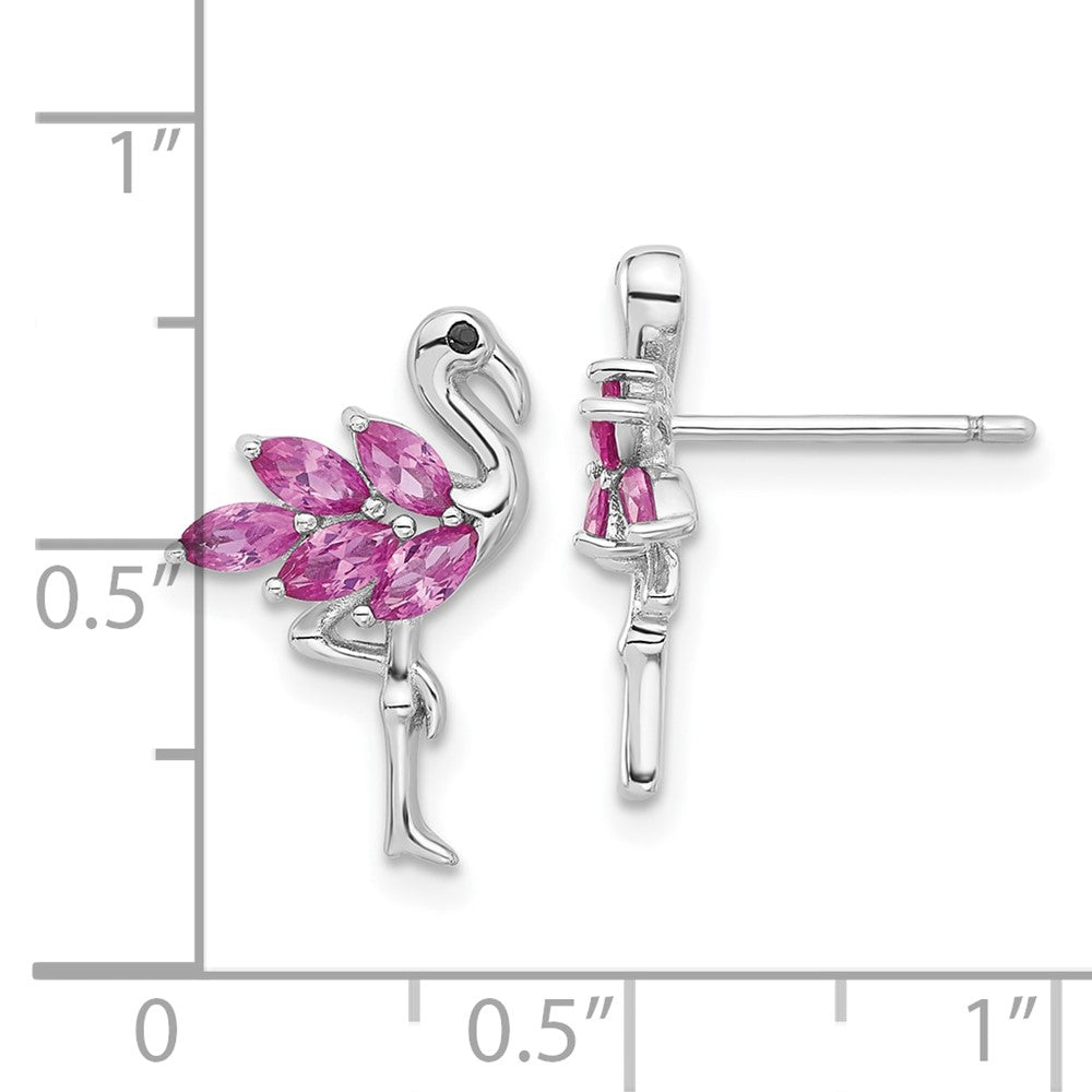 QE17620 Sterling Silver Rhodium-plated Polished Pink Crystal Flamingo Post Earrings
