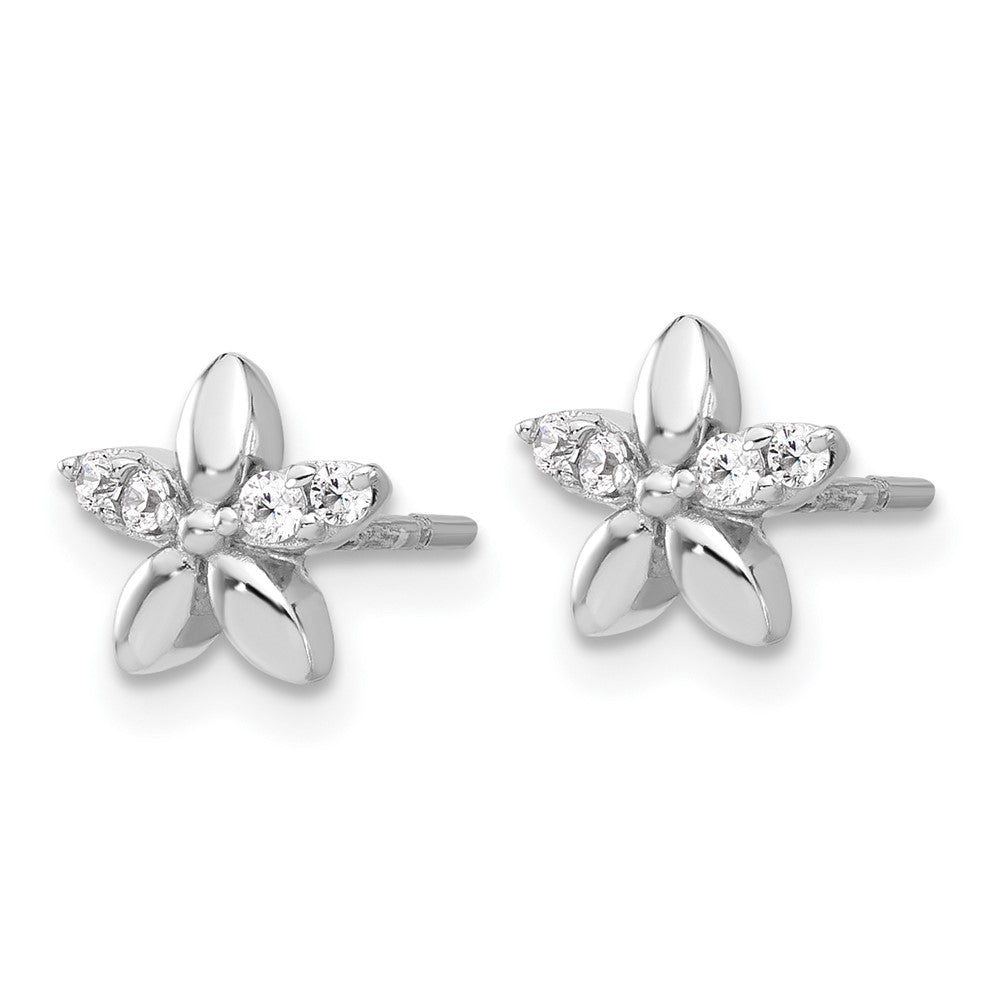 QE17623 Sterling Silver Rhodium-plated CZ Flower Post Earrings