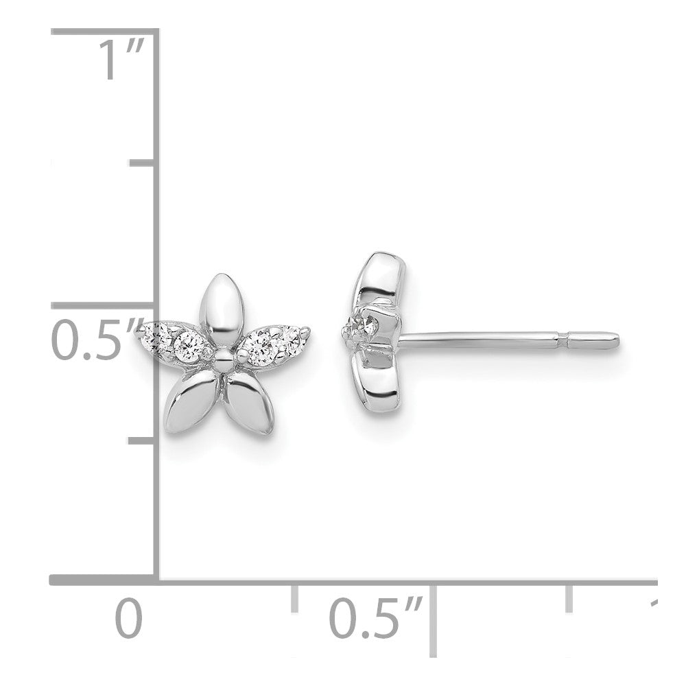 QE17623 Sterling Silver Rhodium-plated CZ Flower Post Earrings