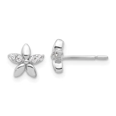 QE17623 Sterling Silver Rhodium-plated CZ Flower Post Earrings