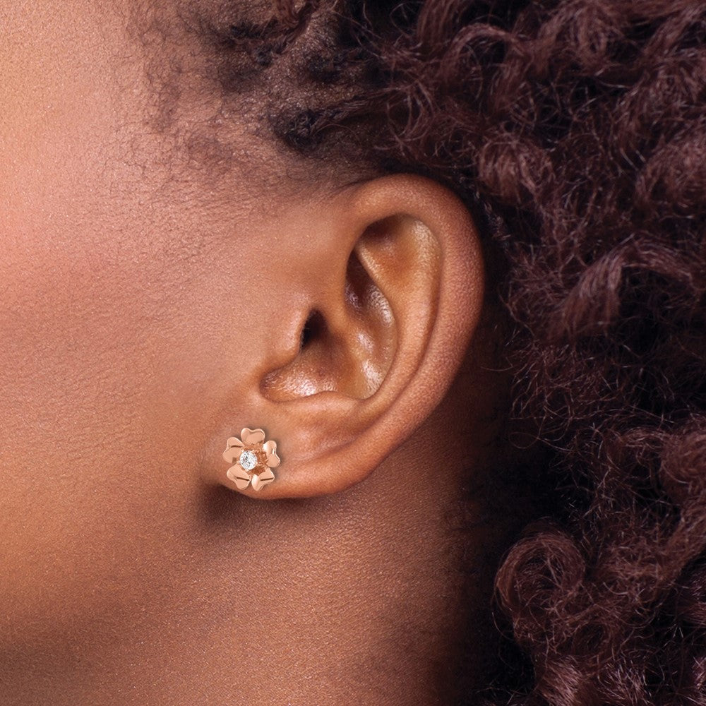 QE17633RP Sterling Silver Rose-tone CZ Flower Post Earrings