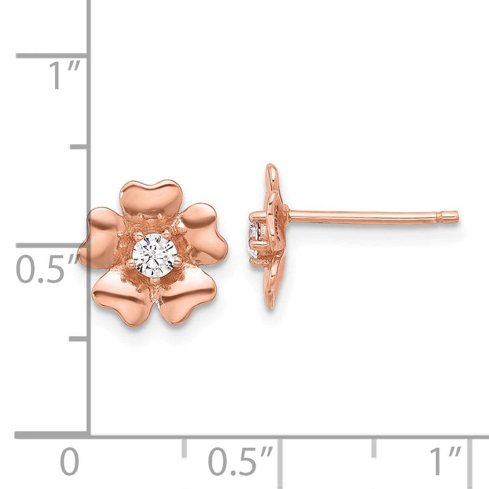 QE17633RP Sterling Silver Rose-tone CZ Flower Post Earrings