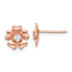 QE17633RP Sterling Silver Rose-tone CZ Flower Post Earrings