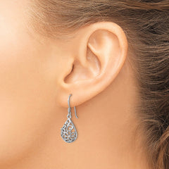 QE17637 Sterling Silver Rhodium-Plated Polished Domed Filigree Flower Earrings