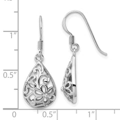 QE17637 Sterling Silver Rhodium-Plated Polished Domed Filigree Flower Earrings