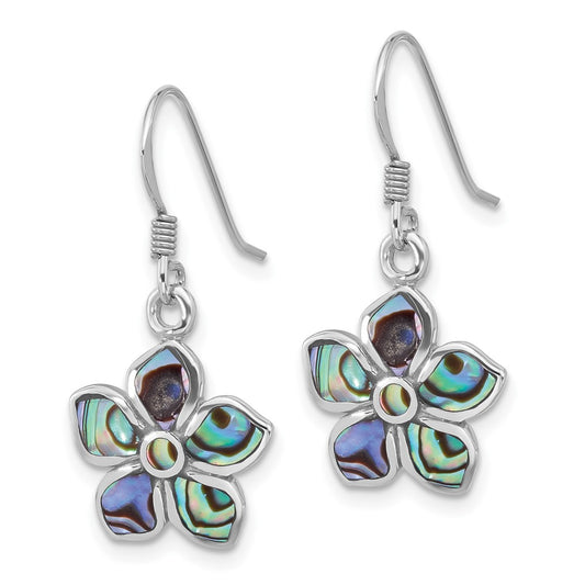 QE17640 Sterling Silver Rhodium-Plated Polished Abalone Flower Dangle Earrings
