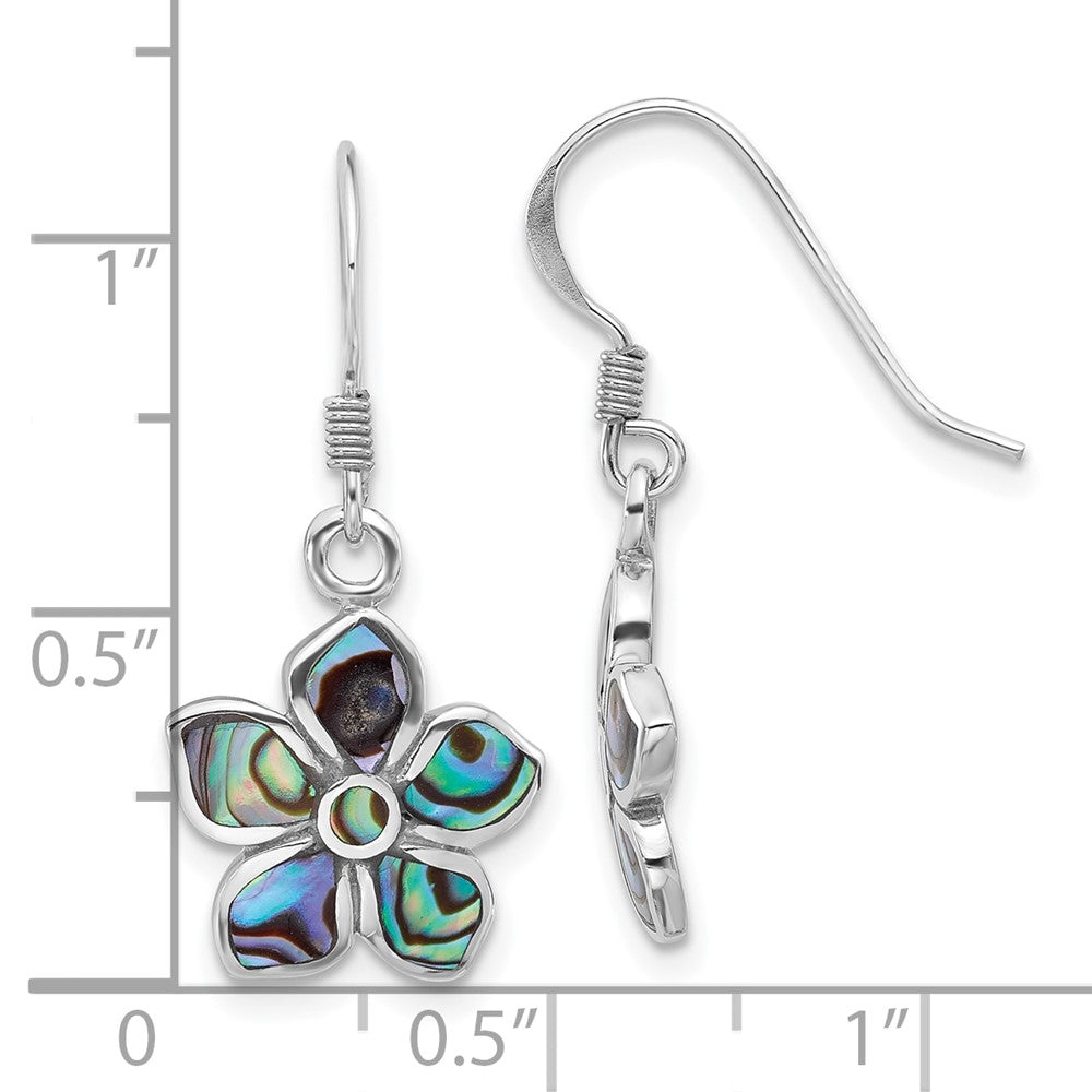 QE17640 Sterling Silver Rhodium-Plated Polished Abalone Flower Dangle Earrings