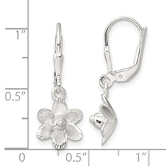QE17642 Sterling Silver Satin Polished and D/C Floral Leverback Earrings
