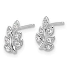 QE17644 Sterling Silver Rhodium-plated CZ Leaf Post Earrings