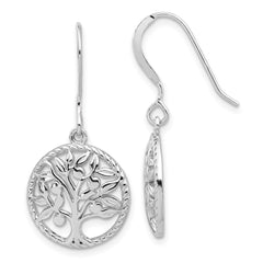 QE17646 Sterling Silver Rhodium-plated Tree of Life Dangle Earrings