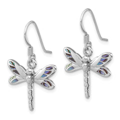 QE17654 Sterling Silver Rhodium-Plated Polished Abalone Dragonfly Earrings