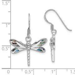 QE17654 Sterling Silver Rhodium-Plated Polished Abalone Dragonfly Earrings