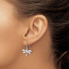 QE17656 Sterling Silver Rhodium-Plated Polished Dragonfly Dangle Earrings