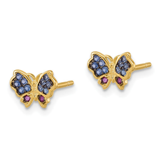 QE17659 SS Gold-tone Blk Rhod Blue Nano Crystal .04 Cr. Ruby Butterfly Earrings