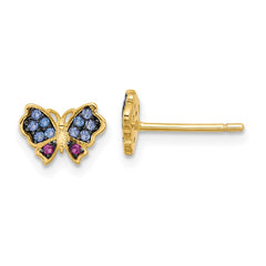 QE17659 SS Gold-tone Blk Rhod Blue Nano Crystal .04 Cr. Ruby Butterfly Earrings