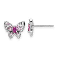 QE17660 Sterling Silver Rhodium-plated Pink and White CZ Butterfly Post Earrings