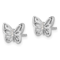 QE17661 Sterling Silver Rhodium-plated CZ Butterfly Post Earrings