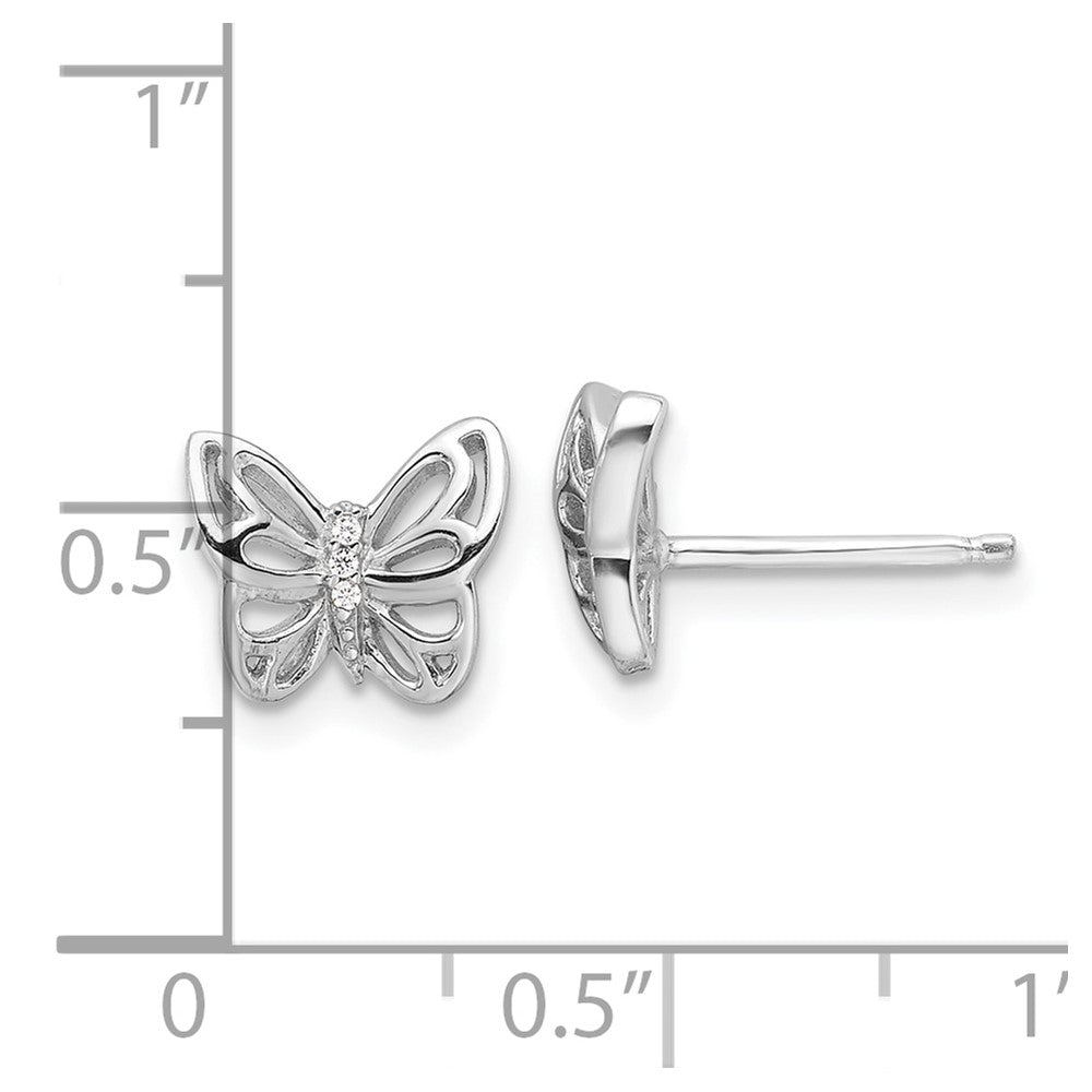 QE17661 Sterling Silver Rhodium-plated CZ Butterfly Post Earrings