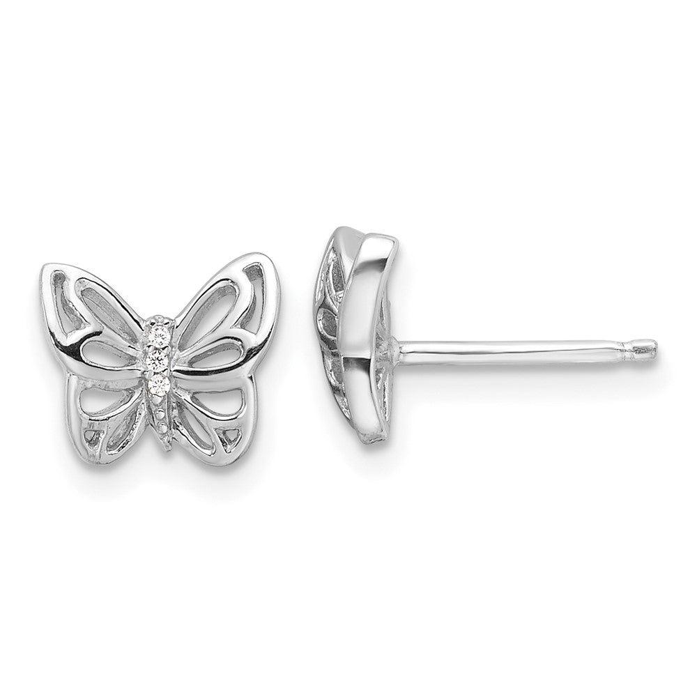 QE17661 Sterling Silver Rhodium-plated CZ Butterfly Post Earrings