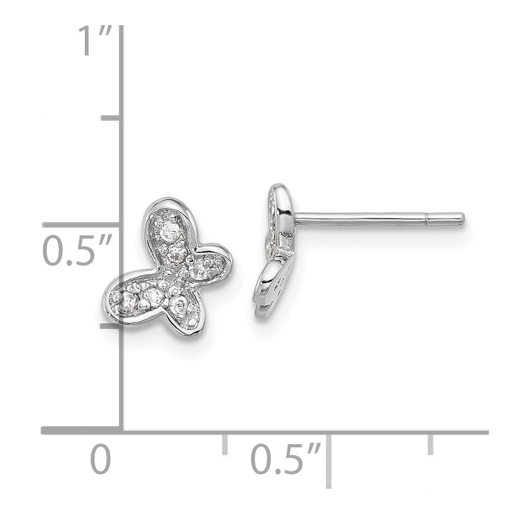 QE17662 Sterling Silver Rhodium-plated CZ Butterfly Post Earrings