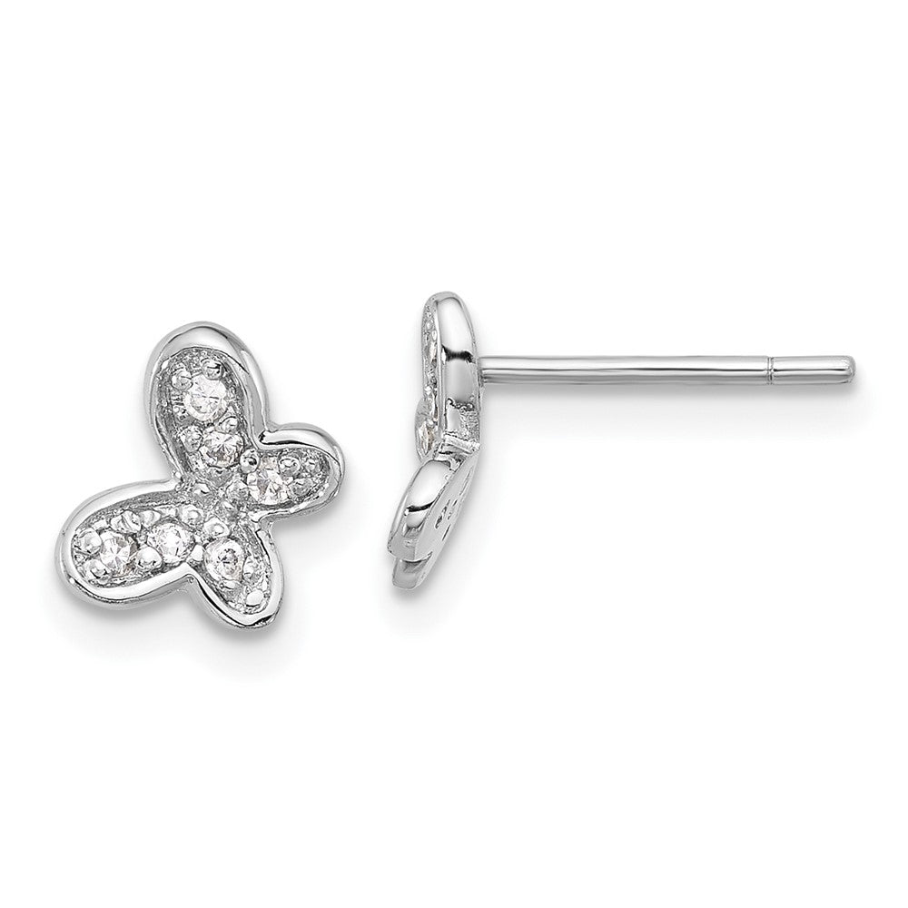 QE17662 Sterling Silver Rhodium-plated CZ Butterfly Post Earrings