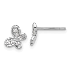 QE17662 Sterling Silver Rhodium-plated CZ Butterfly Post Earrings