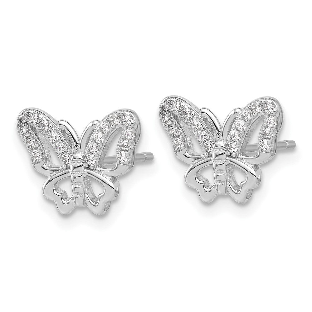QE17663 Sterling Silver Rhodium-plated CZ Butterfly Post Earrings