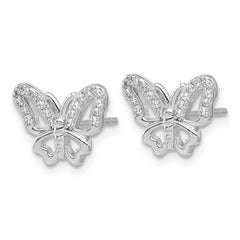 QE17663 Sterling Silver Rhodium-plated CZ Butterfly Post Earrings