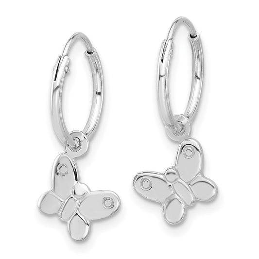 QE17664 Sterling Silver Rhodium-plated Madi K Butterfly Hoop Earrings