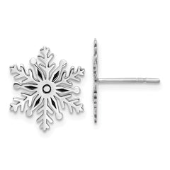 QE17668 Sterling Silver Rhodium-plated Enamel Snowflake Post Earrings