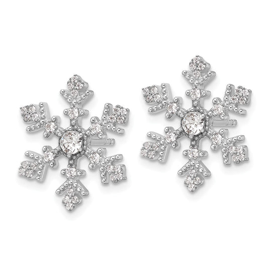 QE17669 Sterling Silver Rhodium-plated CZ Crystal Snowflake Post Earrings