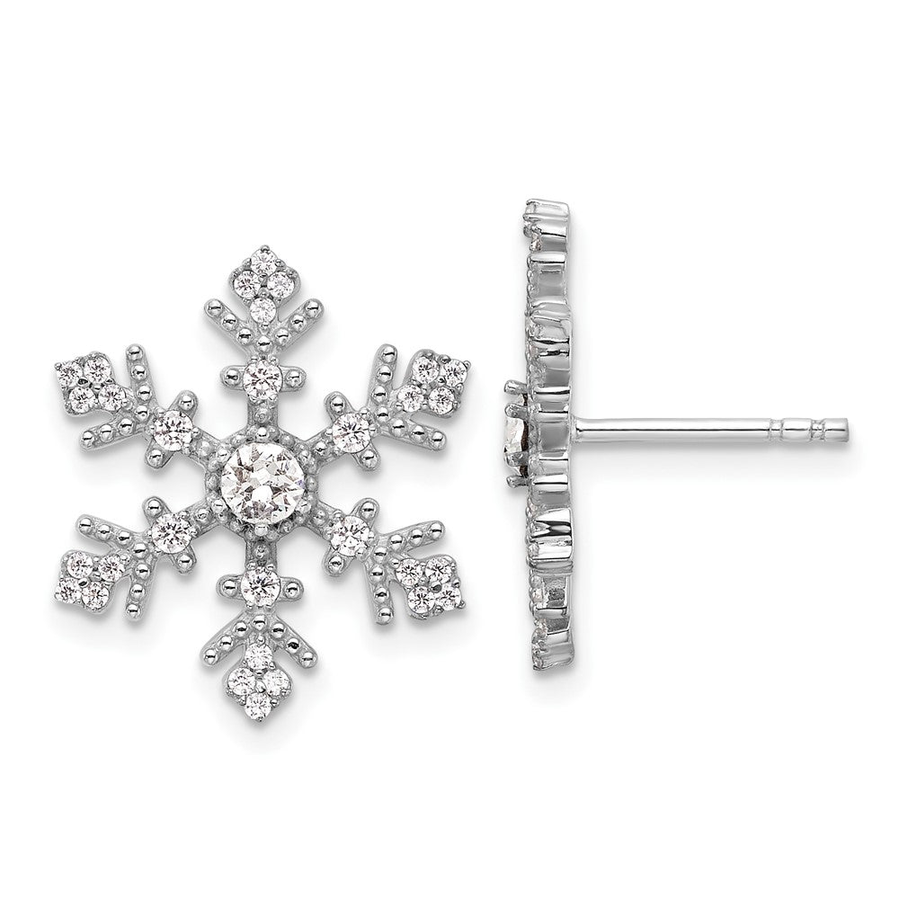 QE17669 Sterling Silver Rhodium-plated CZ Crystal Snowflake Post Earrings