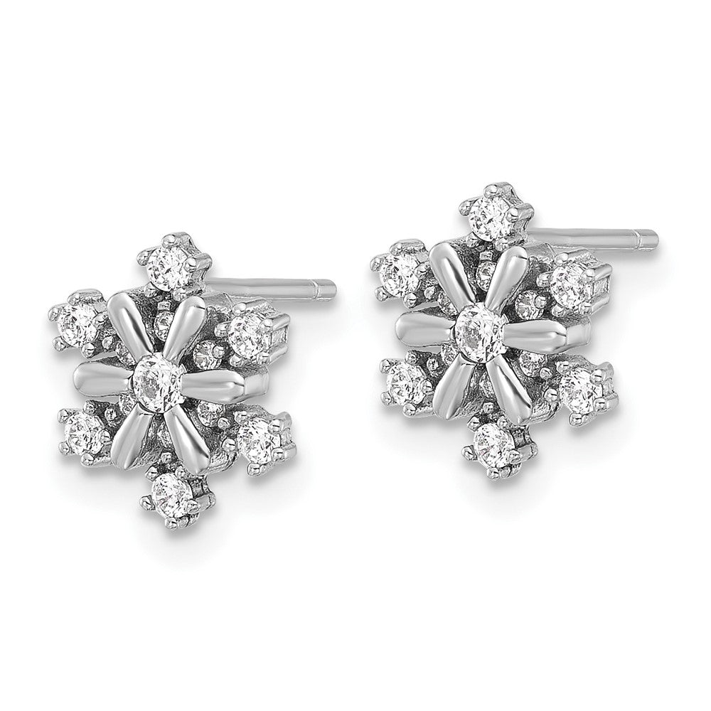 QE17671 Sterling Silver Rhodium-plated CZ Snowflake Post Earrings