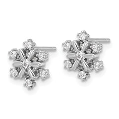 QE17671 Sterling Silver Rhodium-plated CZ Snowflake Post Earrings