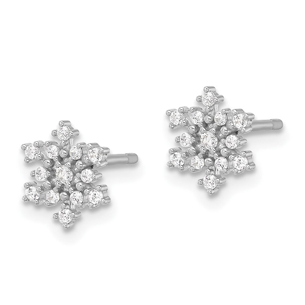 QE17672 Sterling Silver Rhodium-plated Polished CZ Snowflake Post Earrings