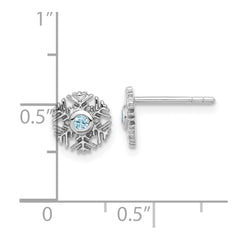 QE17673 Sterling Silver Rhodium-plated Aqua CZ Snowflake Post Earrings