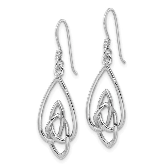 QE17676 Sterling Silver Rhodium-Plated Polished Dangle Celtic Knot Design Earrings