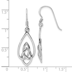 QE17676 Sterling Silver Rhodium-Plated Polished Dangle Celtic Knot Design Earrings