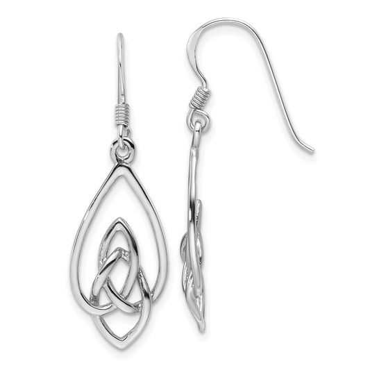 QE17676 Sterling Silver Rhodium-Plated Polished Dangle Celtic Knot Design Earrings