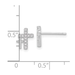 QE17681 Sterling Silver Rhodium-plated Polished CZ Double Cross Post Earrings