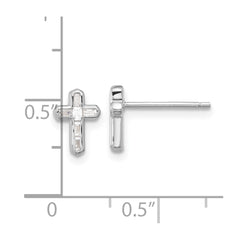 QE17682 Sterling Silver Rhodium-plated Polished CZ Cross Post Earrings
