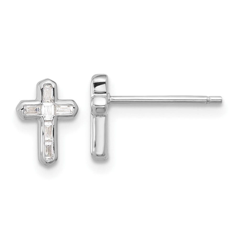 QE17682 Sterling Silver Rhodium-plated Polished CZ Cross Post Earrings